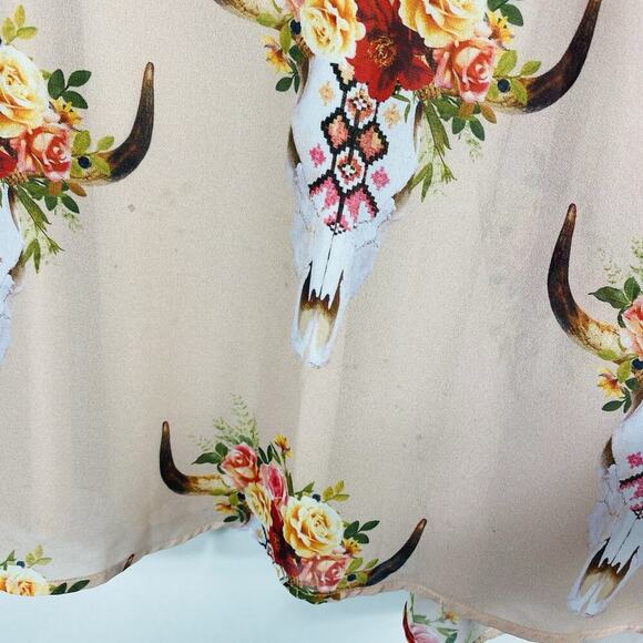 Show Me Your Mumu Size Small Long Sleeve Bull Head Skull Print Jamie Tunic Top - Picture 4 of 6